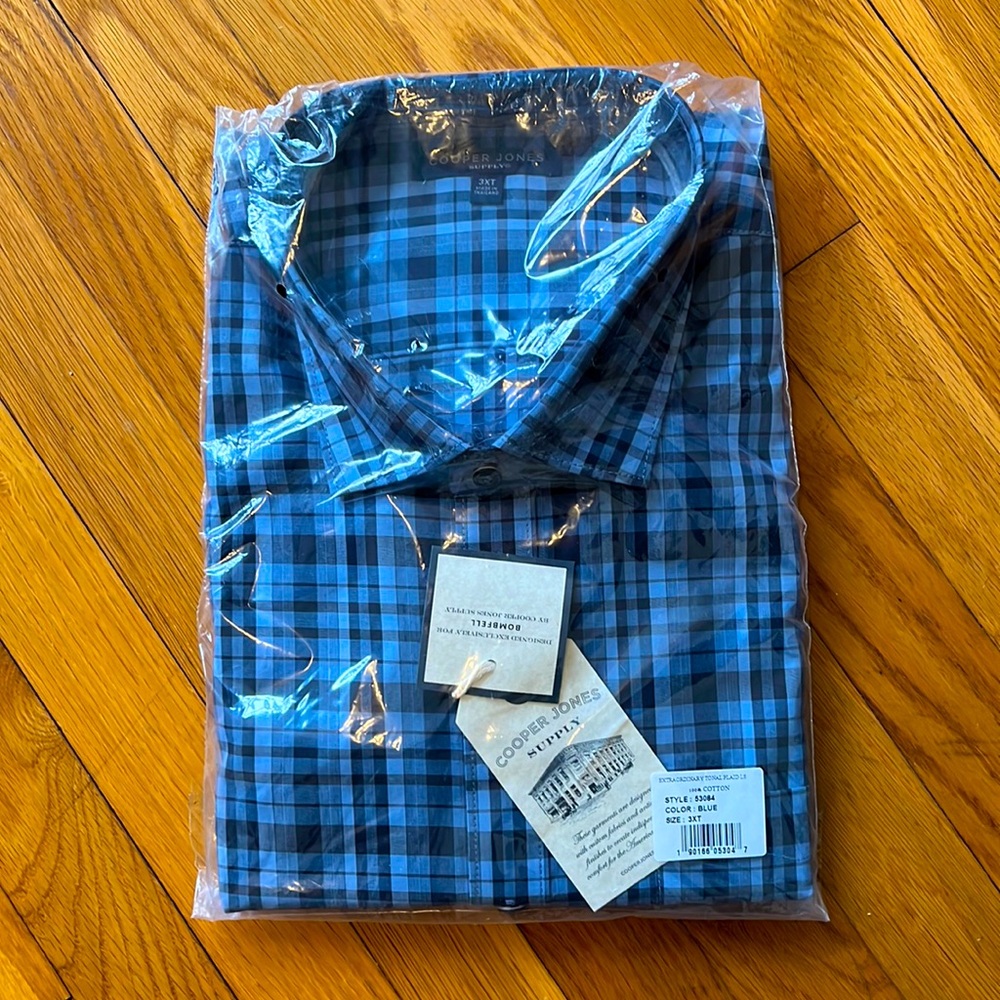 New in the plastic!  Cooper jones supply 3xl plaid button down.